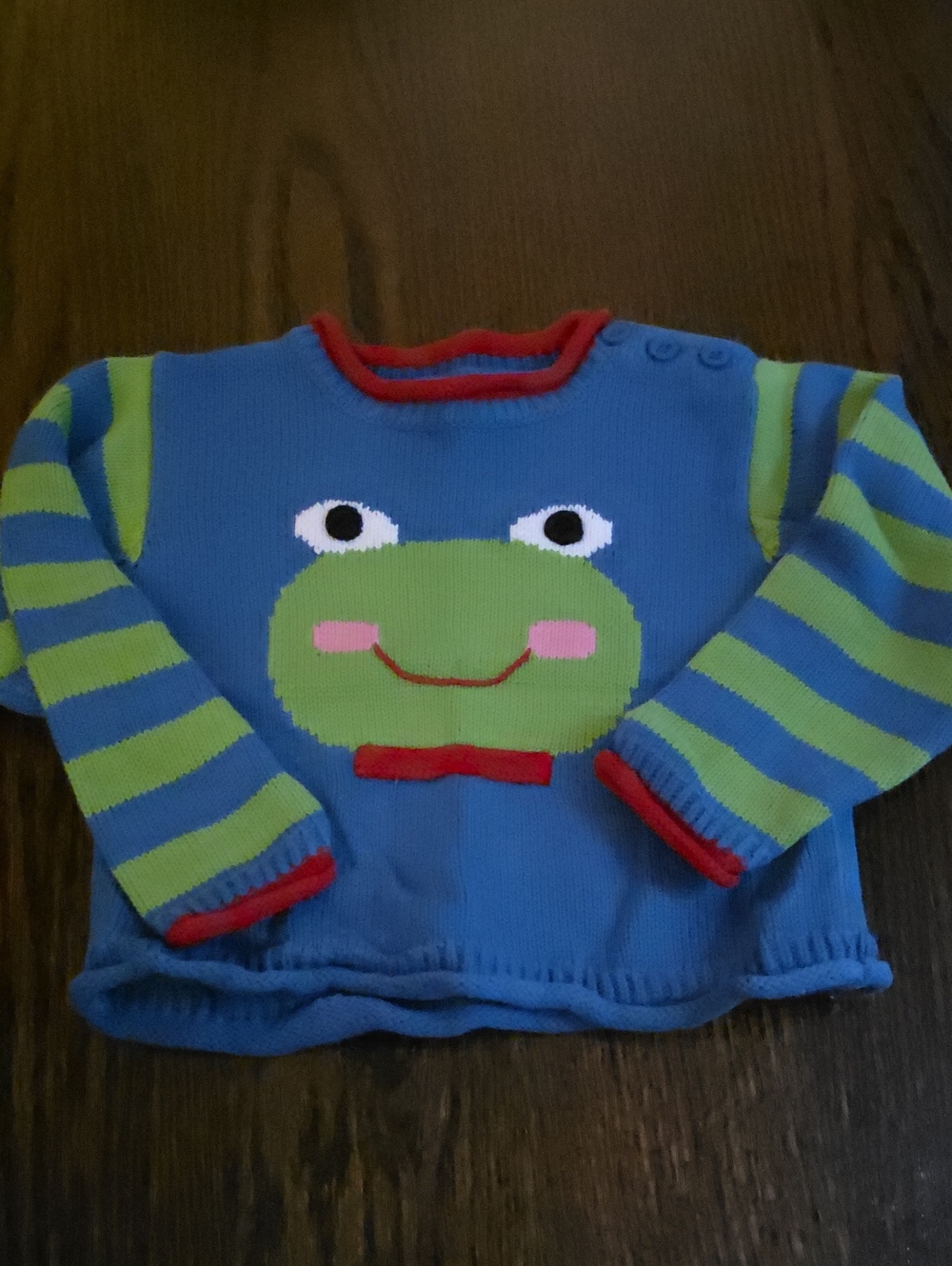 Blue & Green Frog Knit Sweater - Kids